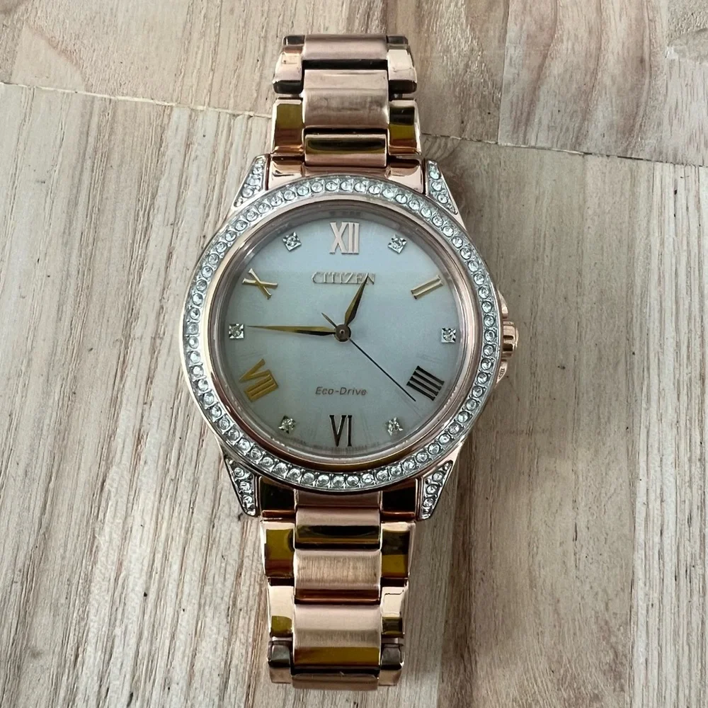 Citizen eco-drive ladies rose gold tone solar dress watch